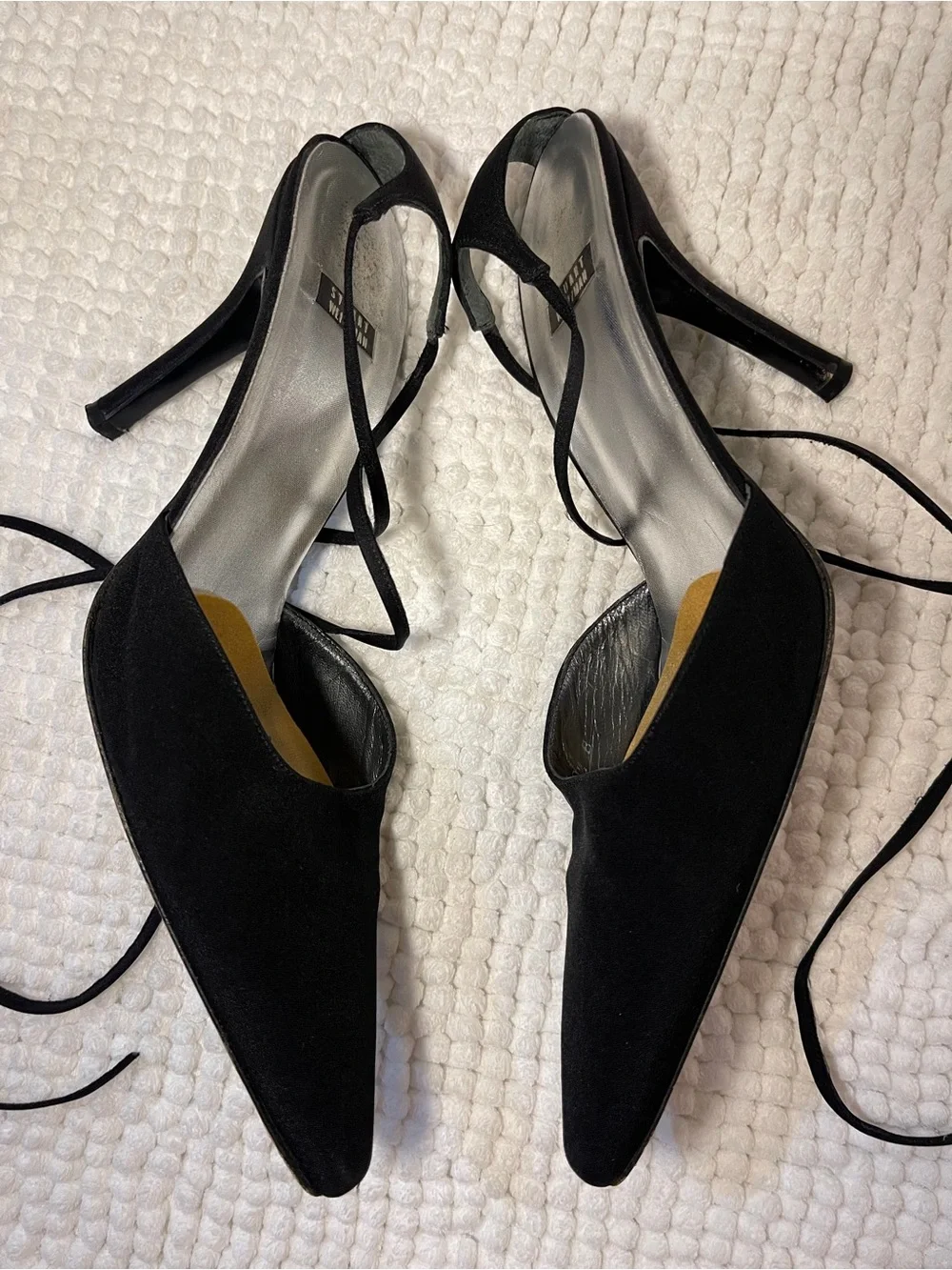 Stuart Weitzman Black Suede Pointed-Toe Lace-Up Stiletto Heels